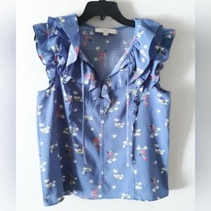 LOFT Floral Ruffle Sleeveless Blouse